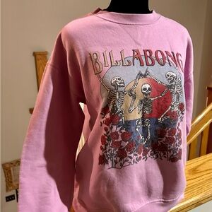 Billabong Pink Skeleton Graphic Crewneck Sweatshirt (Juniors Large)